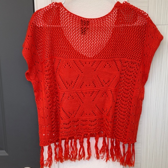 EUC 2B BEBE Orange Crochet Fringe Top - Picture 6 of 11